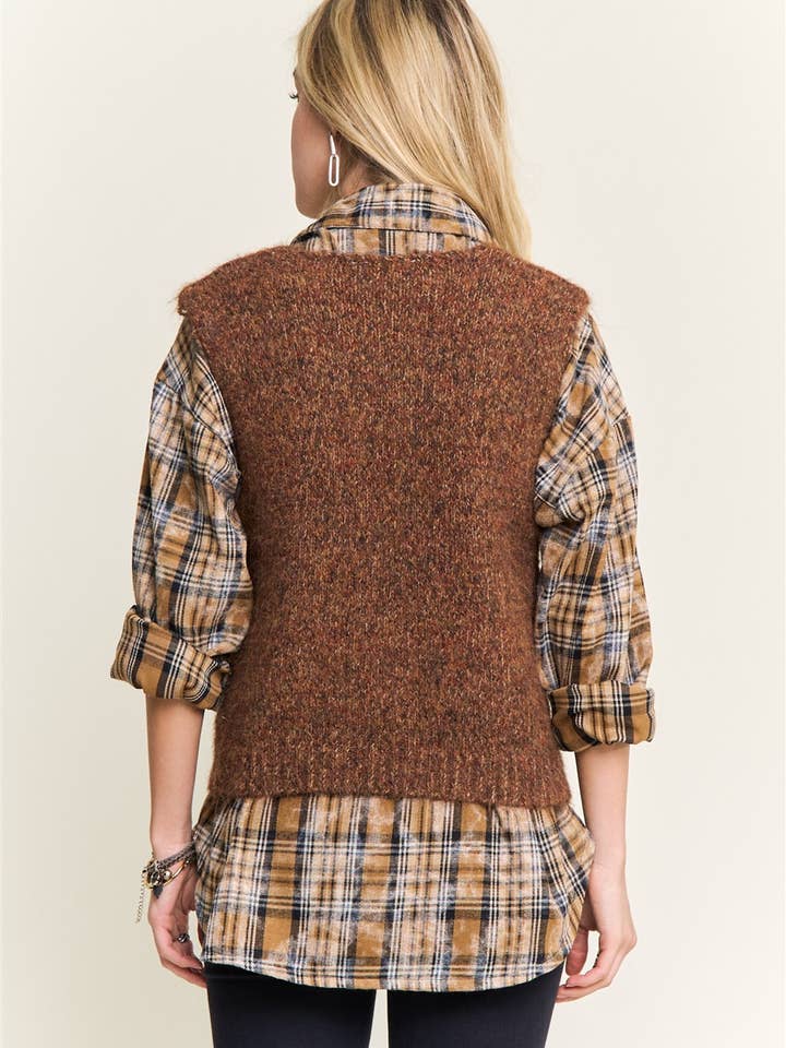 ADORA LA - Wholesale Outerwear Vest - Women's - CESW4158-BUTTON-UP FUZZY KNIT SWEATER VEST8