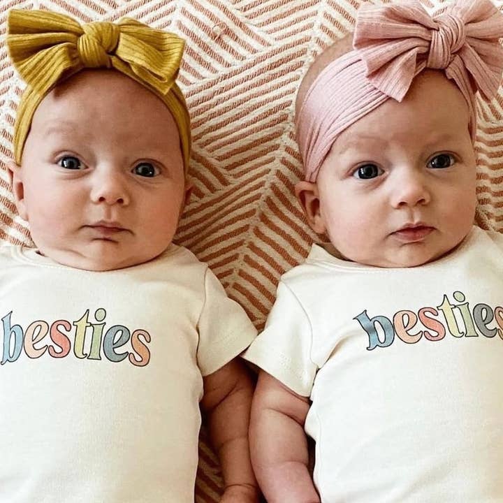baby graphic organic bodysuit | besties for wholesale by Finn + Emma