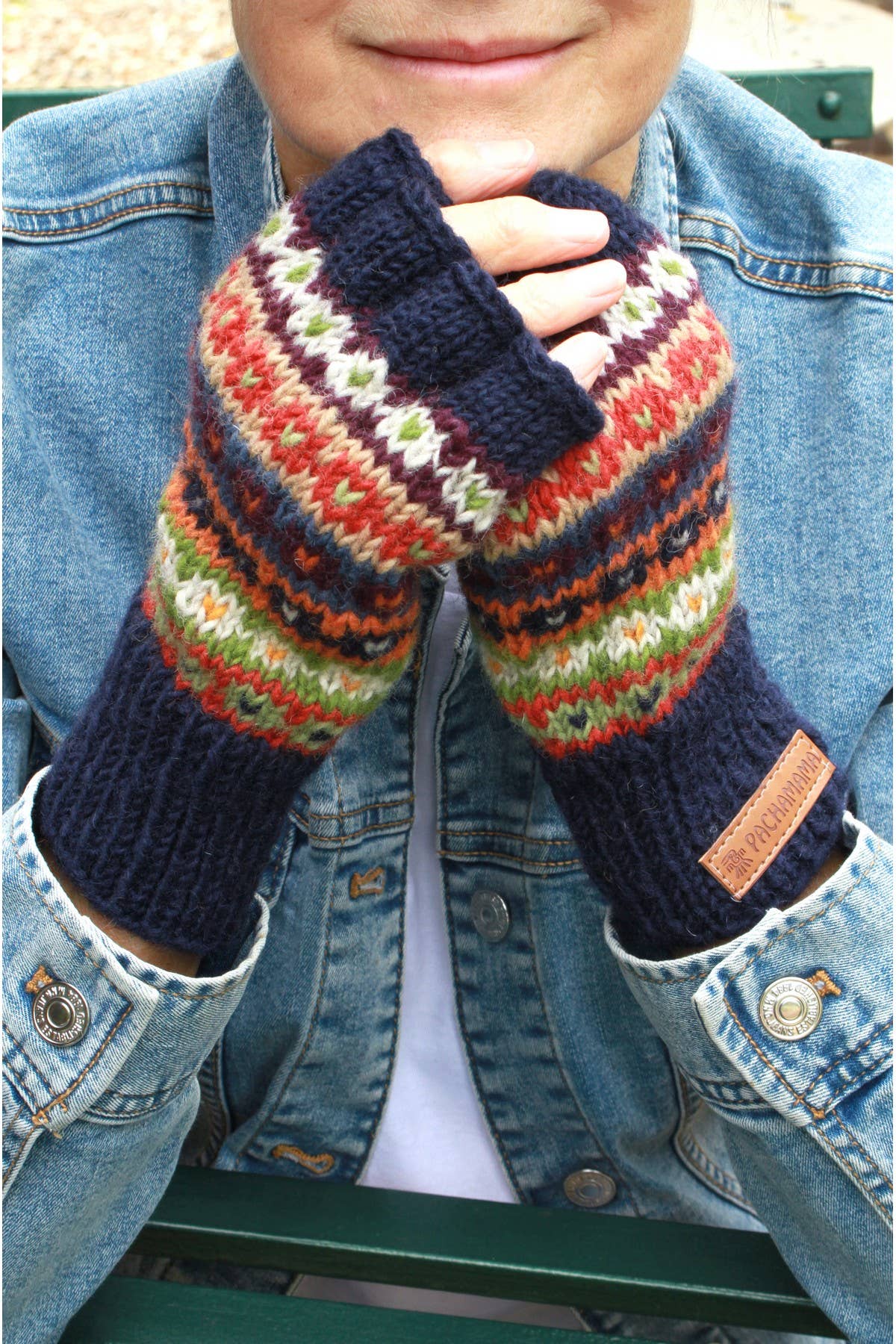 Un color Colorado - Guantes sin dedos de punto Fair Isle azul oscuro para mujer de venta al por mayor en Faire0