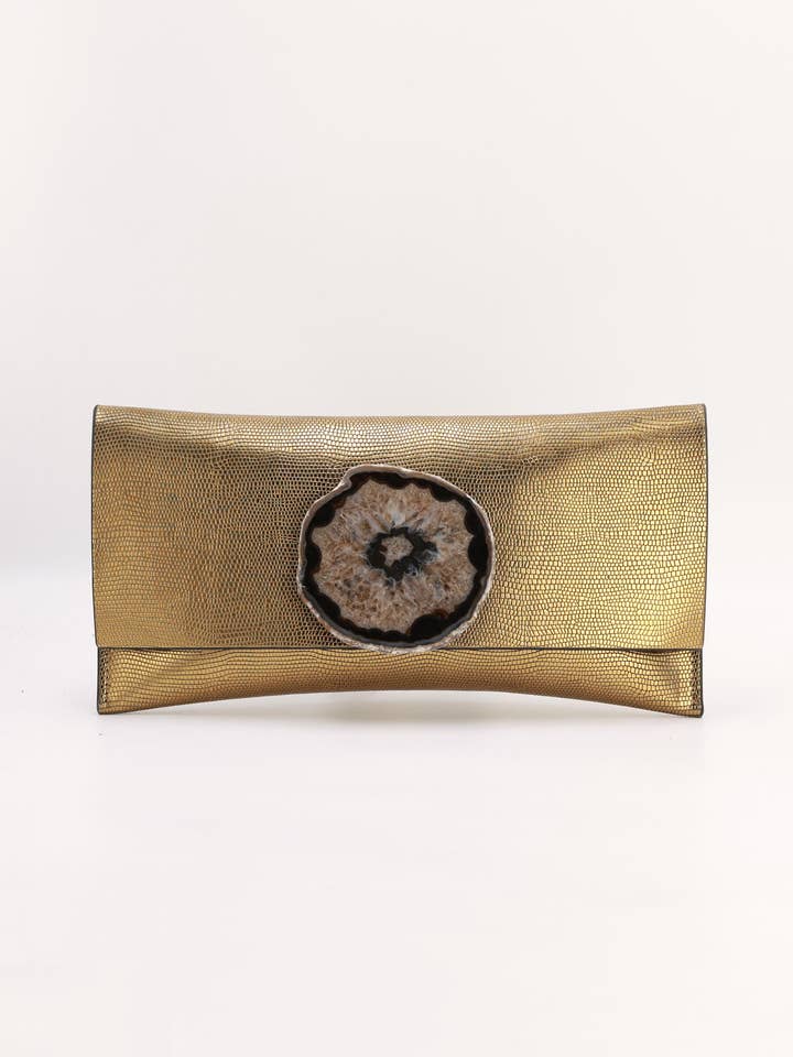 Maxi Portefeuille Premium Doré Agate Naturelle pour la vente par Ecue