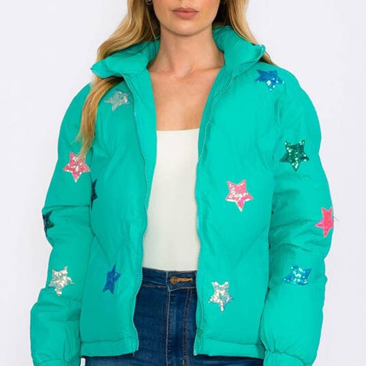 Giacca imbottita con paillettes a stella e zip IFJ54514. per la vendita all'ingrosso da parte di IWT Brands