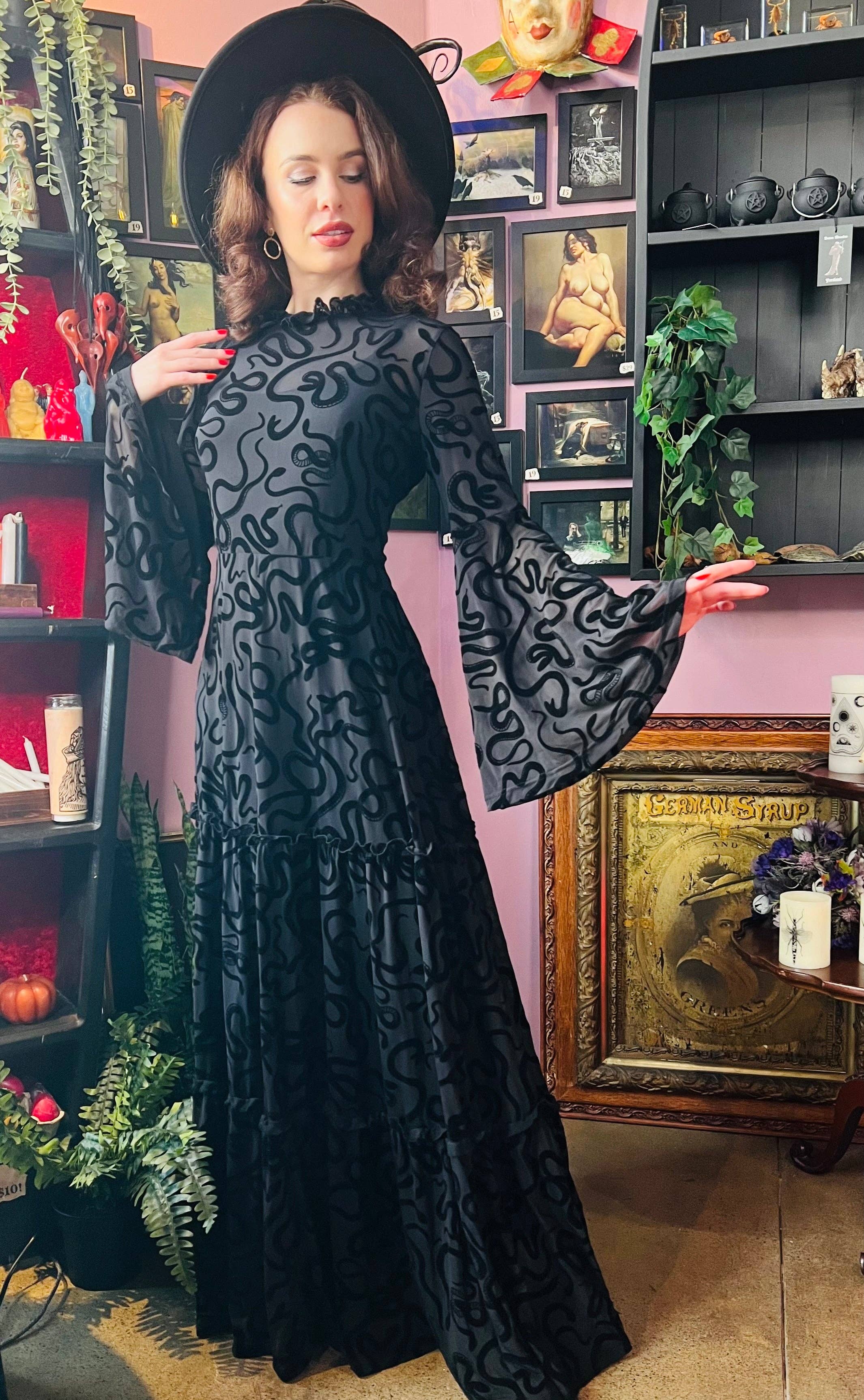 Witchwood Bags - Wholesale Dress - Women's - Sloane - Velvet Flocked Snake Maxi Dress - READY TO SHIP1