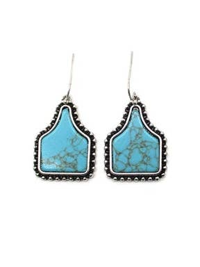 Western Turquoise Cattle Tag Dangle Earring for wholesale by Snowing West