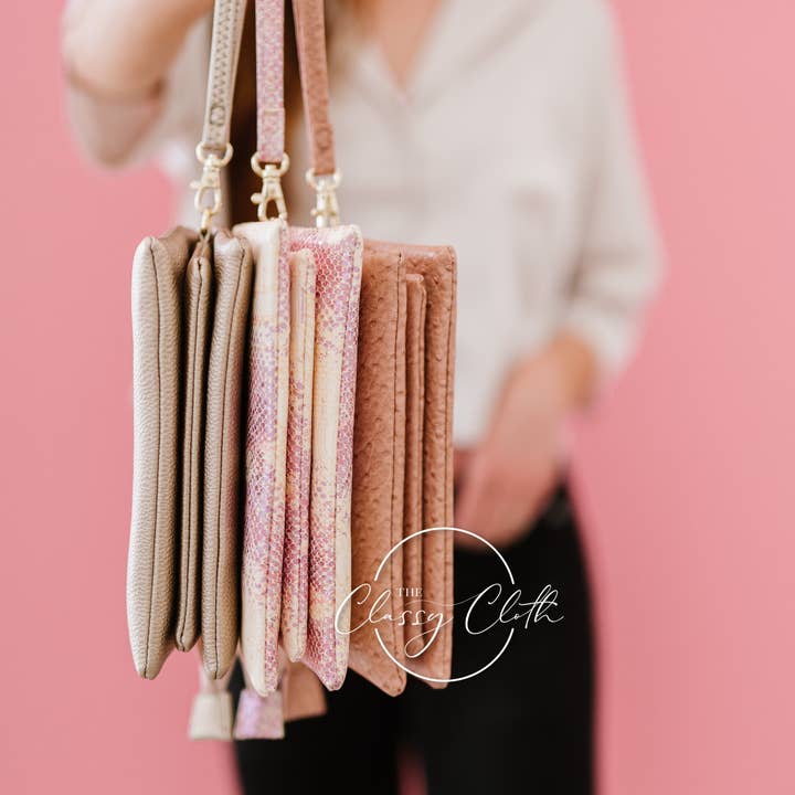 The Classy Cloth WS - Wholesale Crossbody Bag - Women's - Charlotte Crossbody Clutch - Mauve Ostrich RTS