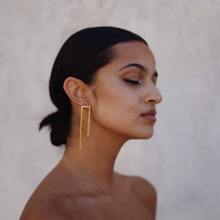 Laka Luka - Vente Boucles d'oreilles pendantes - Boucles d'oreilles surdimensionnées rectangulaires géométriques faites main2