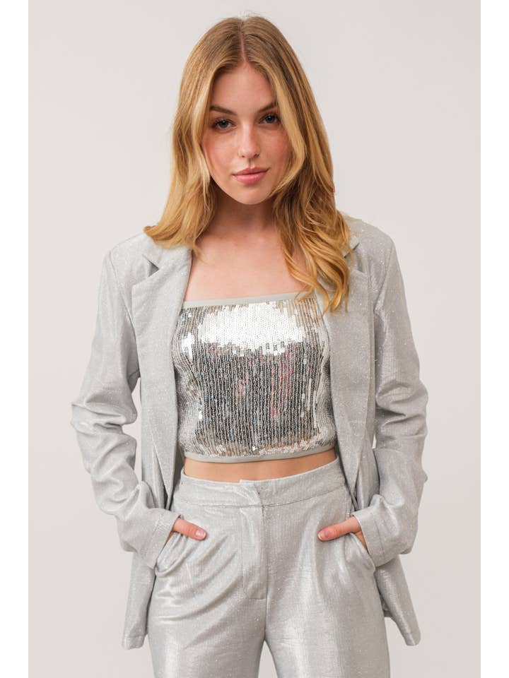 KIWI - Wholesale Blazer - Women's - IJ2892 Women's Clothing Oversized Glitter Blazer