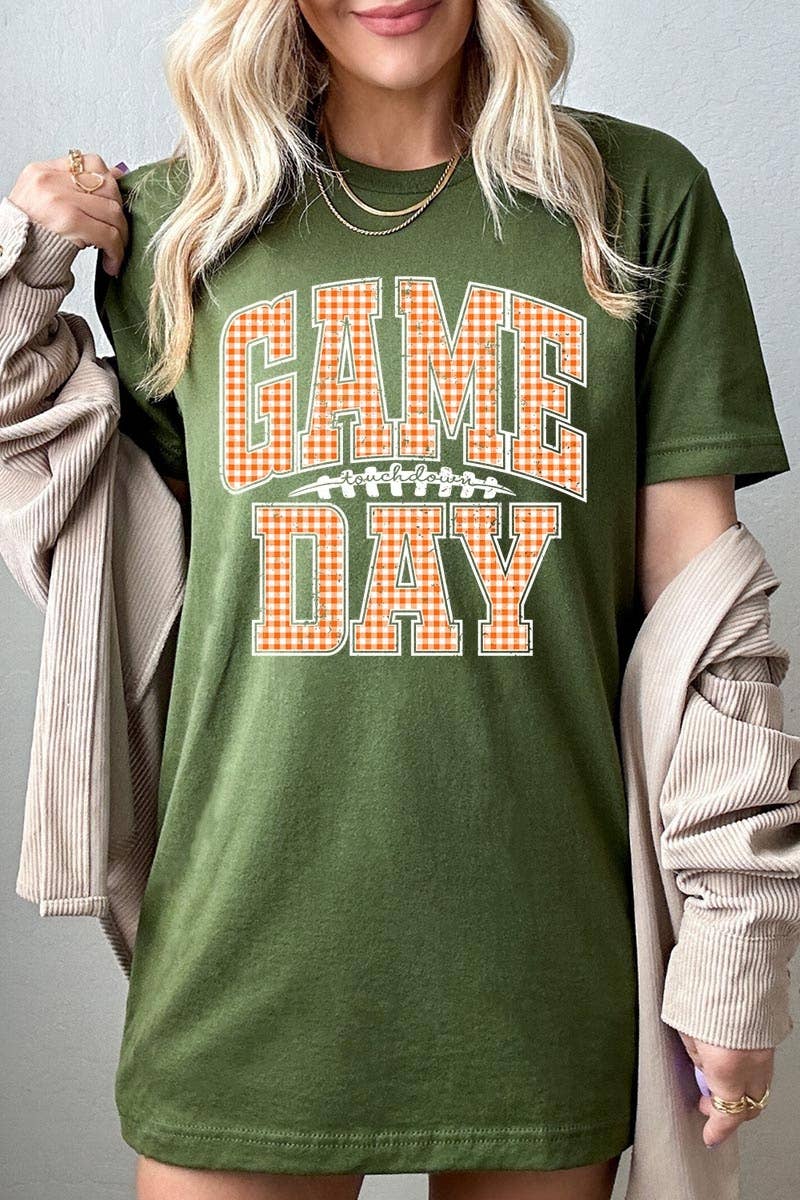 COLORBEAR - Wholesale T-Shirt (Graphic) - Women's - Orange Gingham Game Day Graphic Tee10