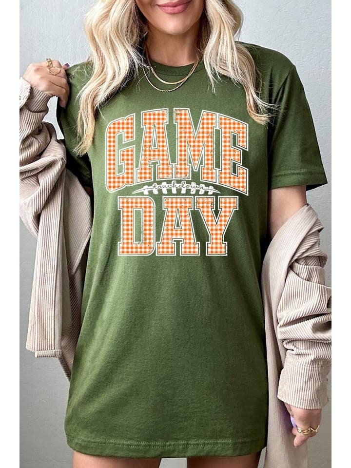 COLORBEAR - Wholesale T-Shirt (Graphic) - Women's - Orange Gingham Game Day Graphic Tee10