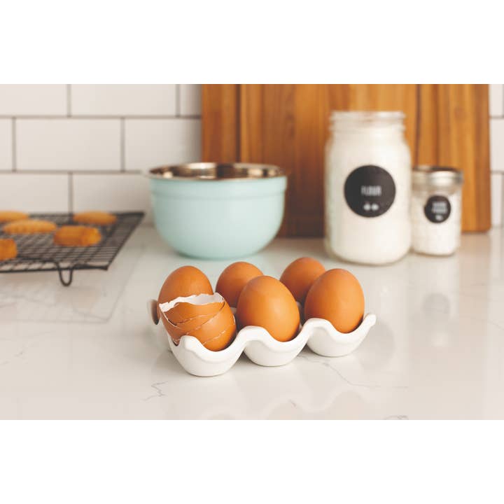 Now Designs by Danica - Wholesale Egg Cup/Holder - Matte White Ceramic Egg Crate