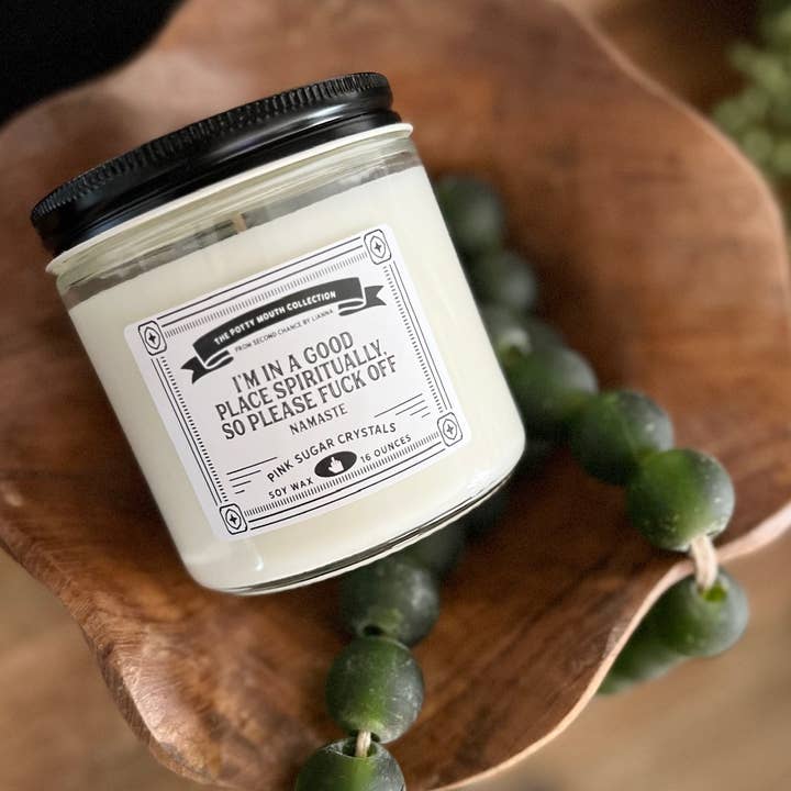 Please Fuck Off, Namaste - Potty Mouth Candle for wholesale by Second Chance by Lianna