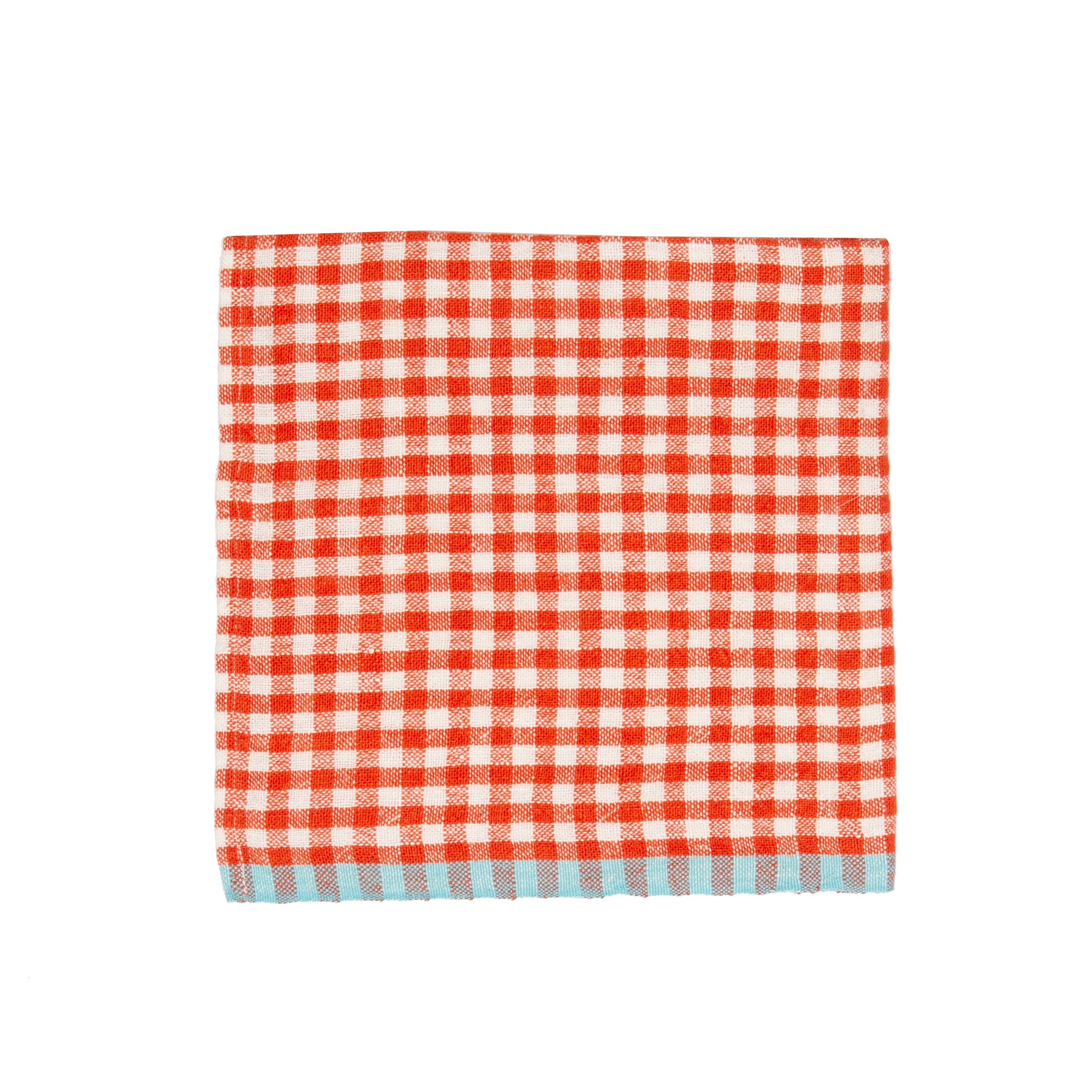 Caravan Home - Wholesale Dinner & Cloth Napkin - Two-Tone Gingham Orange/Aqua Napkins 20x20 - Set of 41