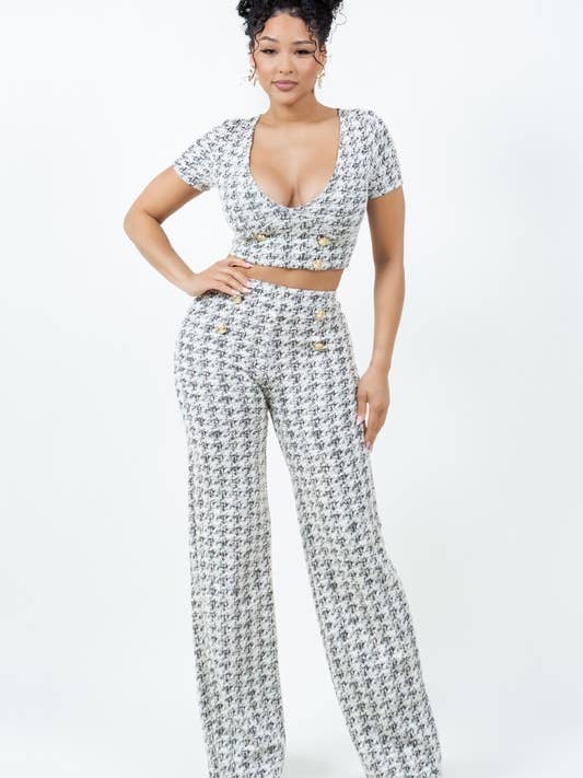 Tweedbyxset med guldknappdetalj för wholesale av Belita Collection