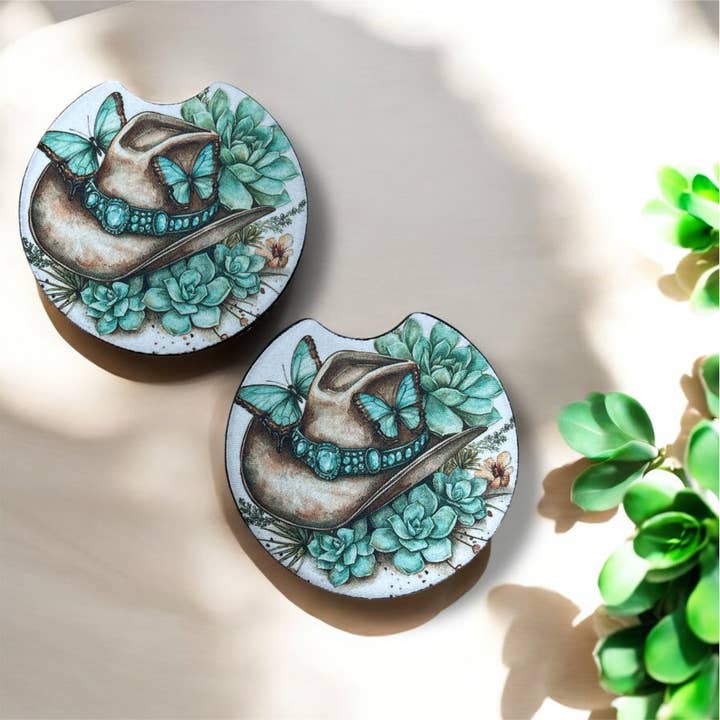 Cowboy Hat Butterflies | Car Coasters for wholesale by Corksee