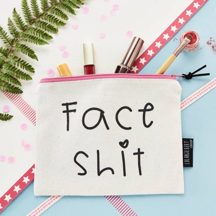 'Face Shit' Zippered Pouch for wholesale by Lola & Gilbert