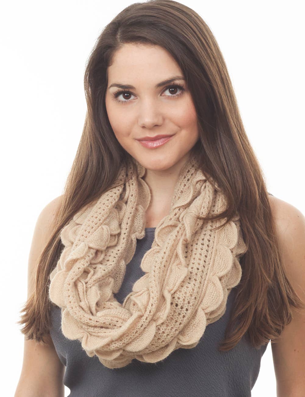 Fennco Styles - Wholesale Scarf - Women's - Oversized Scalloped Ruffle Knit Infinity Loop Scarf 4 Colors5