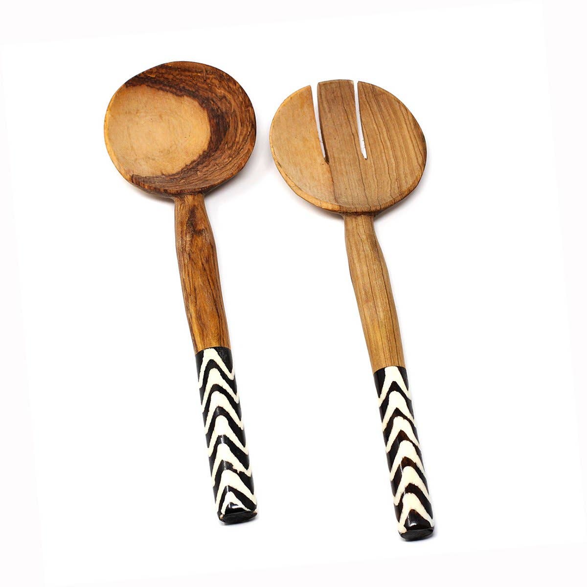 Global Crafts – wholesale Serving utensil – Olive Wood Serving Set - Batik Bone Handles2