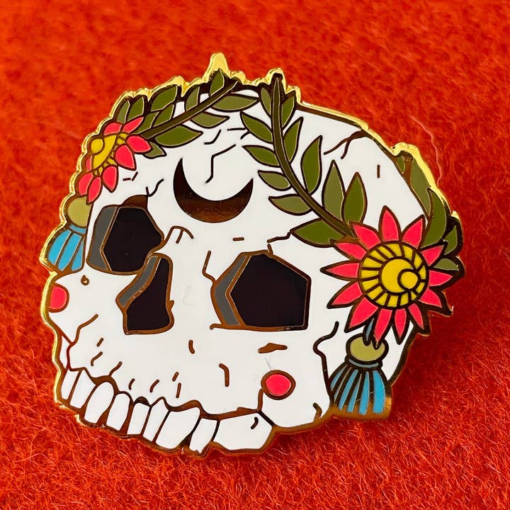 Lapel Pin - Wreathed Skull for wholesale by Ashlea Bechaz Illustration