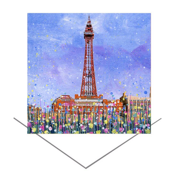 Biglietto di auguri della Torre di Blackpool per la vendita all'ingrosso da parte di Emily Ward Art