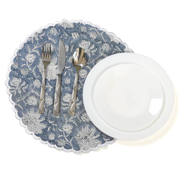 Fabricrush Agean Blue Table Decor Cotton Round Placemat for wholesale by Fabricrush