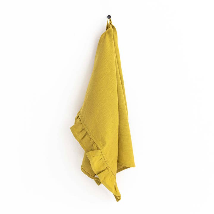 MagicLinen (We handle U.S. import procedures for you) - Wholesale Tea Towel - Ruffle trim tea towel in Moss Yellow | Kitchen towel0
