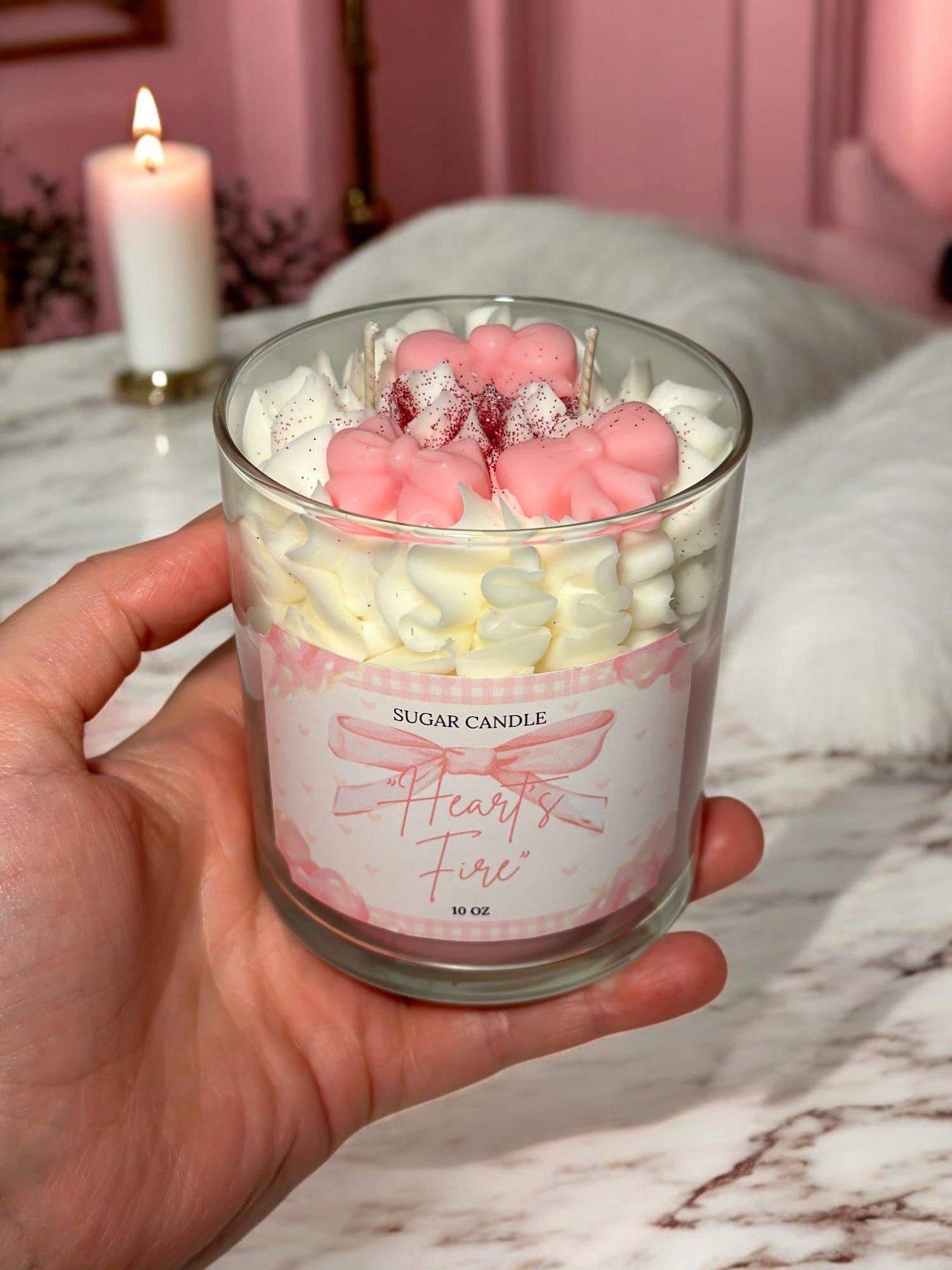 Sugar Candle - Wholesale Jar/Filled Candle - Hearts Fire Pink Candle: Soy Wax, Gift & Retail Ready1