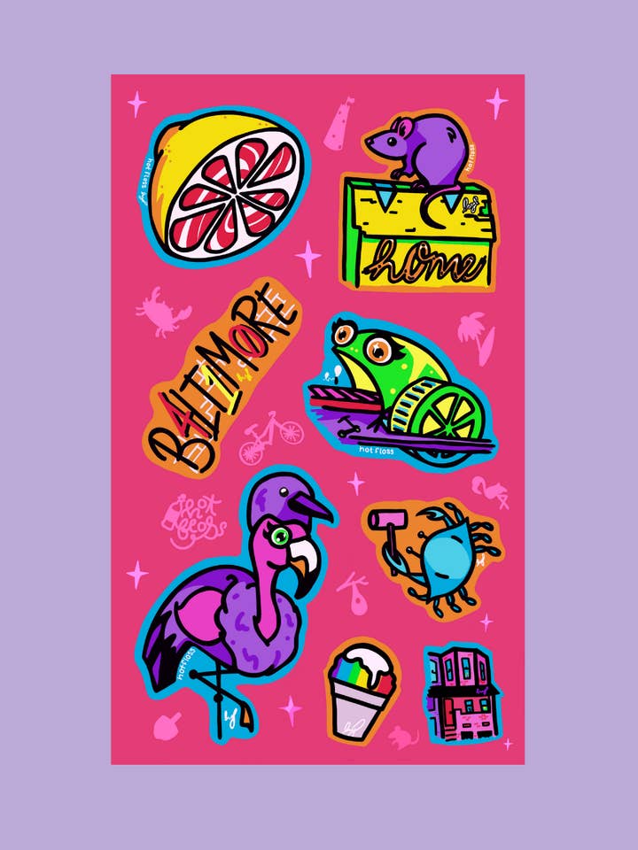 Foglio di adesivi di Baltimora per la vendita all'ingrosso da parte di Galaxy Brain Design