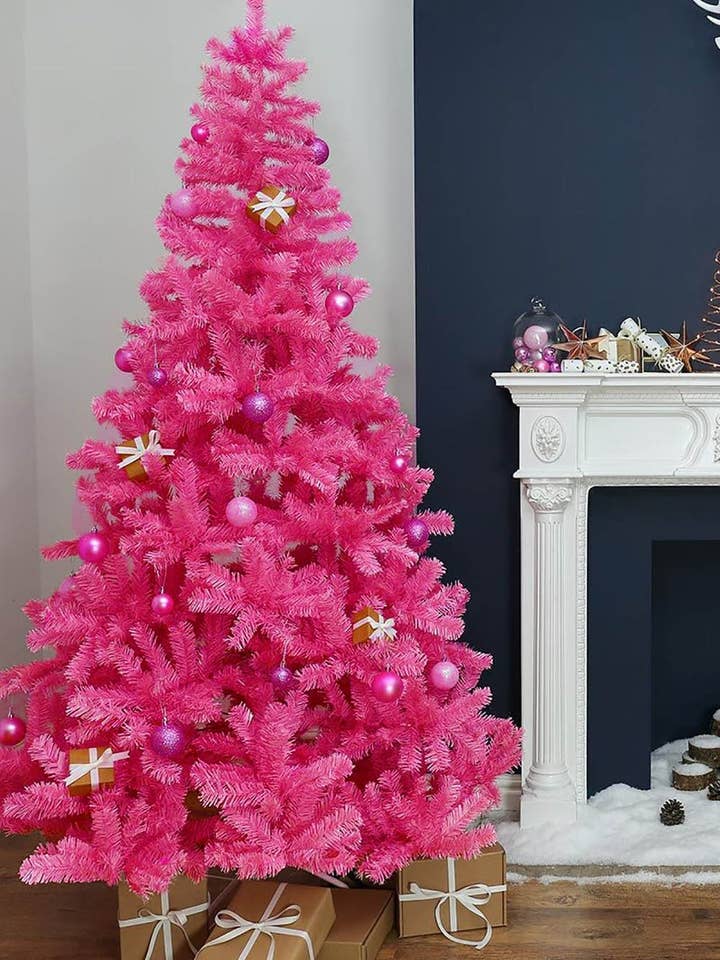 7' Pink Canadian Pine Christmas Tree with Metal Stand for wholesale by Perfect Holiday