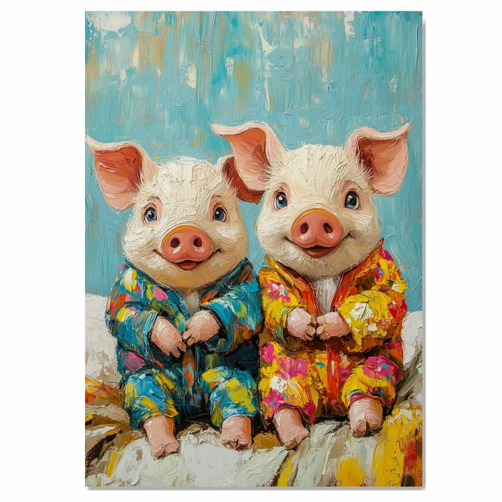Pigletos de Pijama Floridos e Coloridos para Decoração Fofa de Berçário em Tela por atacado de Art Paradise Studios