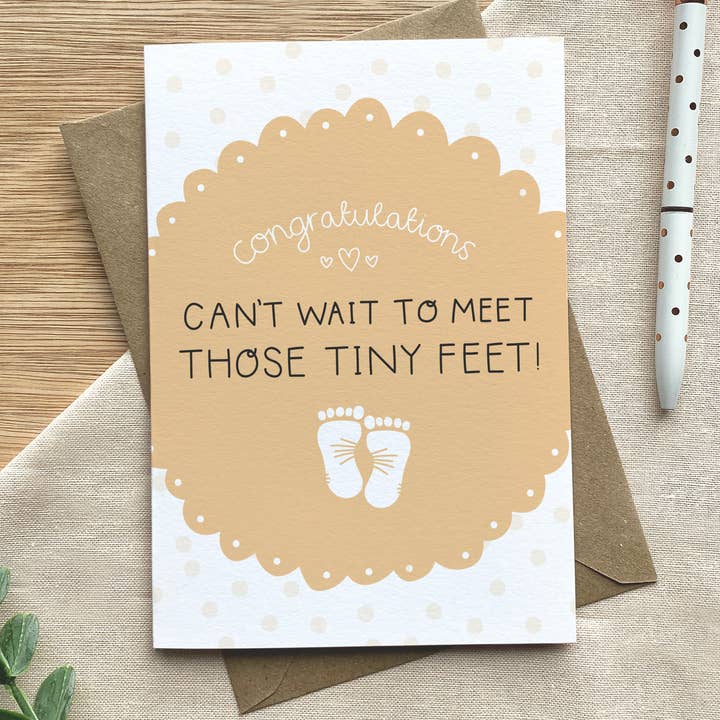 Can’t Wait to Meet Those Tiny Feet – New Baby Card for wholesale by Two For Joy Illustration