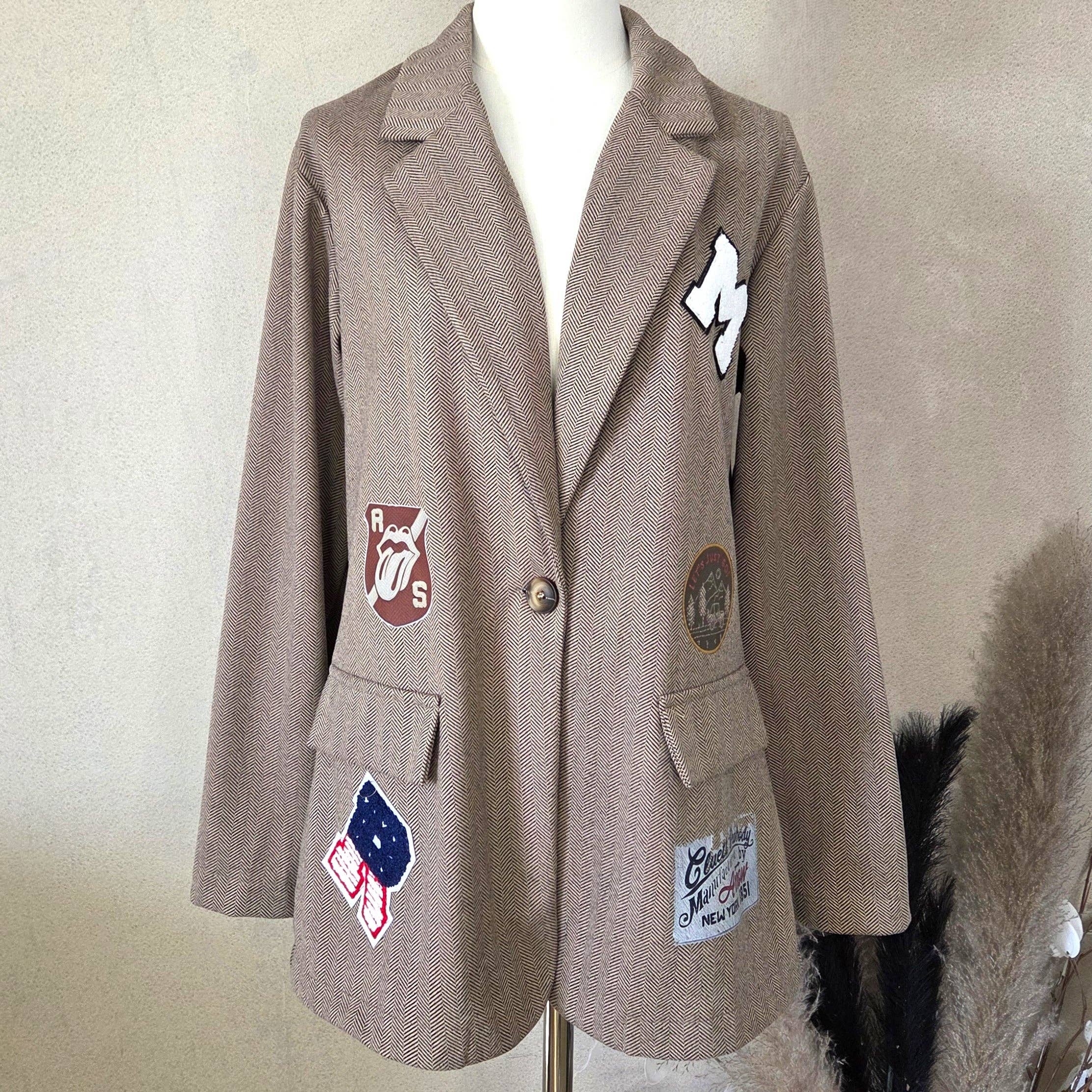 Tempest Designs - Wholesale Blazer - Women's - Varsity style herringbone tweed fabric blazer (S-M)3