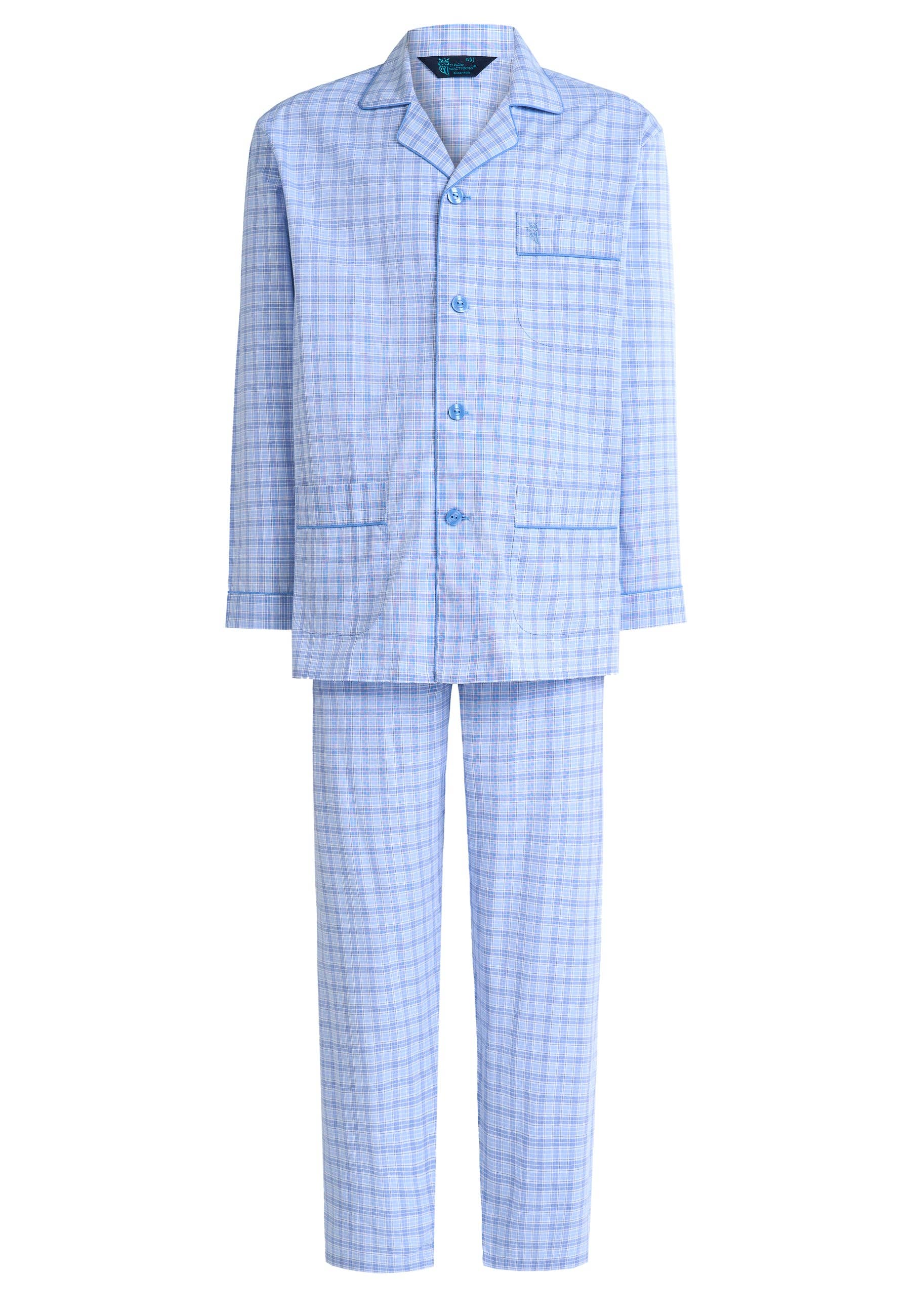 Men's Long Pajamas Lapel Poplin Stripes - Blue 1545 for wholesale on Faire