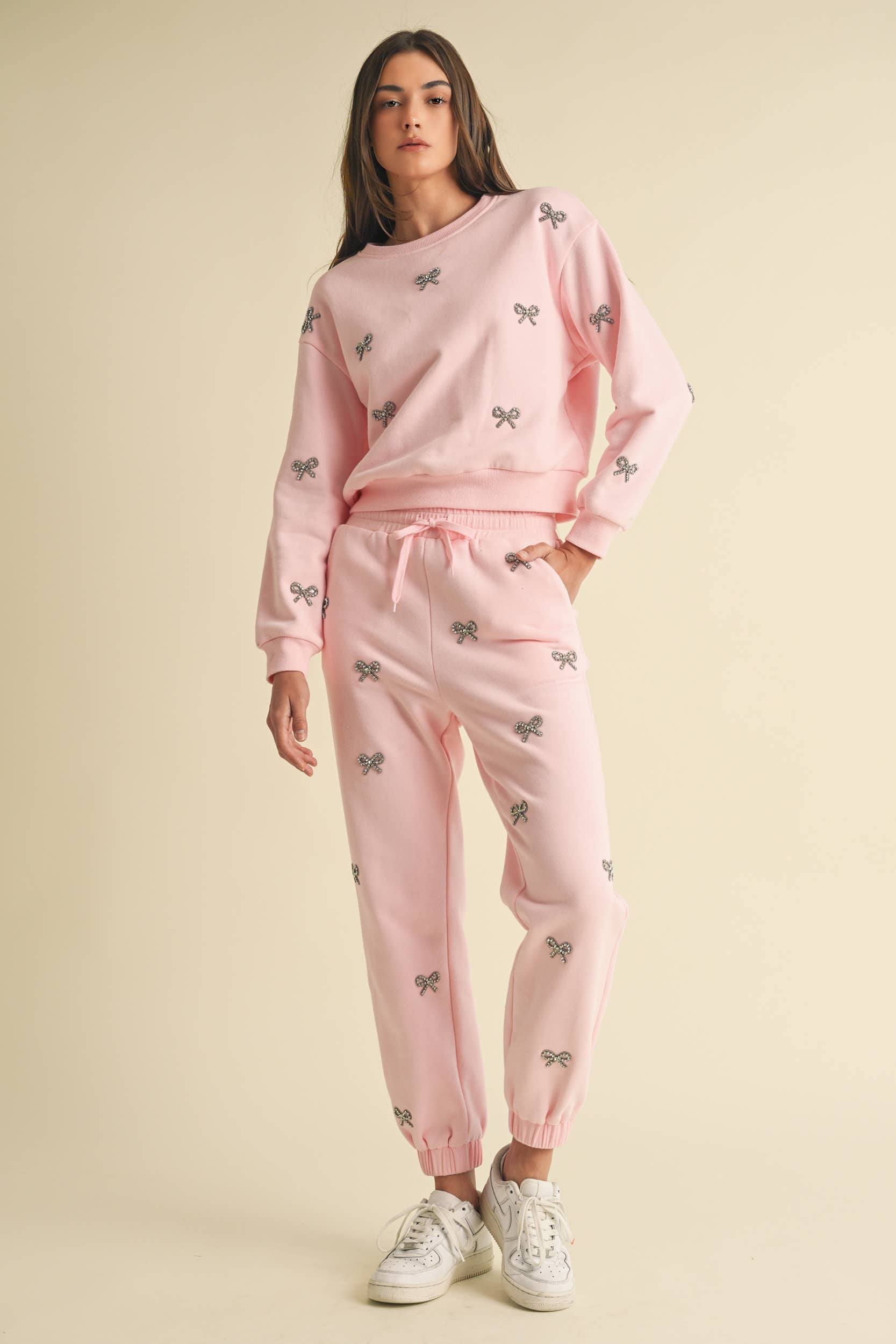 EB LUXE - Vente Pantalon d'intérieur/de jogging – femme - Pantalon de jogging orné d'un nœud en strass rose2