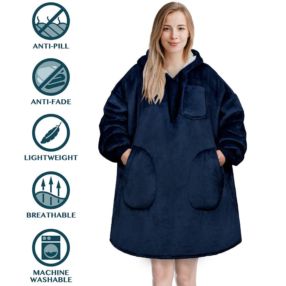 Pavilia - Wholesale Hoodie - Women's - Chest Pocket Sherpa Hoodie Blanket - Patch Pocket (Regular / Long)45