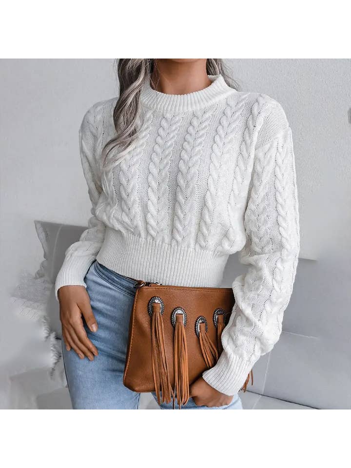 Lily Clothing - Wholesale Knit Sweater - Women's - WOMEN CHUNKY CABLE KNIT RIBBED CROP SWEATER_CWOSWL0467