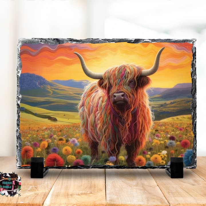 Highland Cow Rock Photo Slate for wholesale by Rockin K and Double J