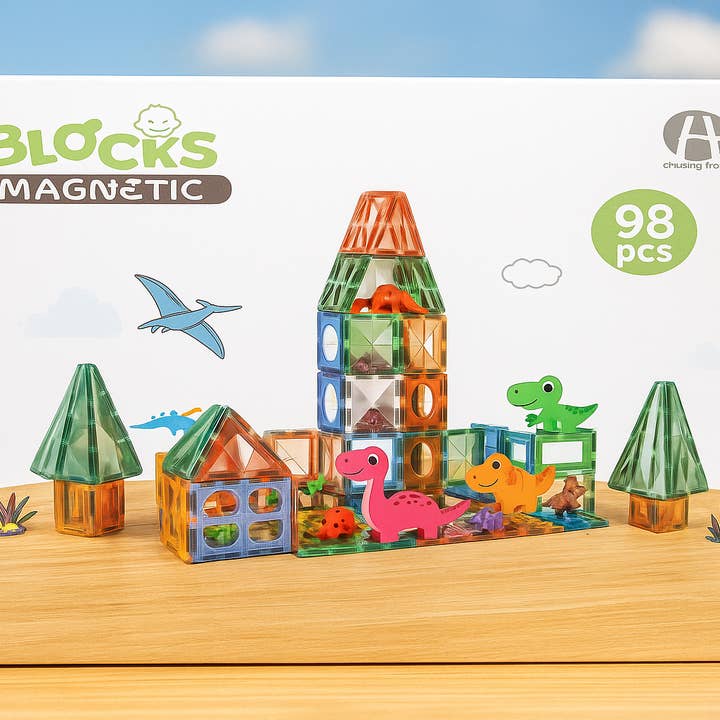 Marissa's Gifts - Wholesale Building Set - Kids - 98-Piece Magnetic Blocks with Dinosaurs – Educational STEM Building Toy Set4
