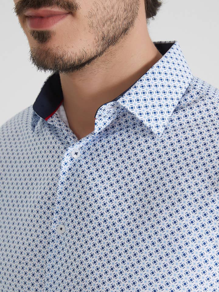 Yves Enzo – wholesale Buttoned-down shirt – Men's – White shirt with a comfort cut pattern0