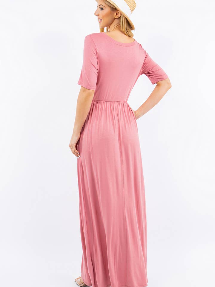 Celeste Clothing - Wholesale Dress - Women's - PLUS SIZE MODEST MAXI DRESS WITH POCKETS -CD23411T-PL49