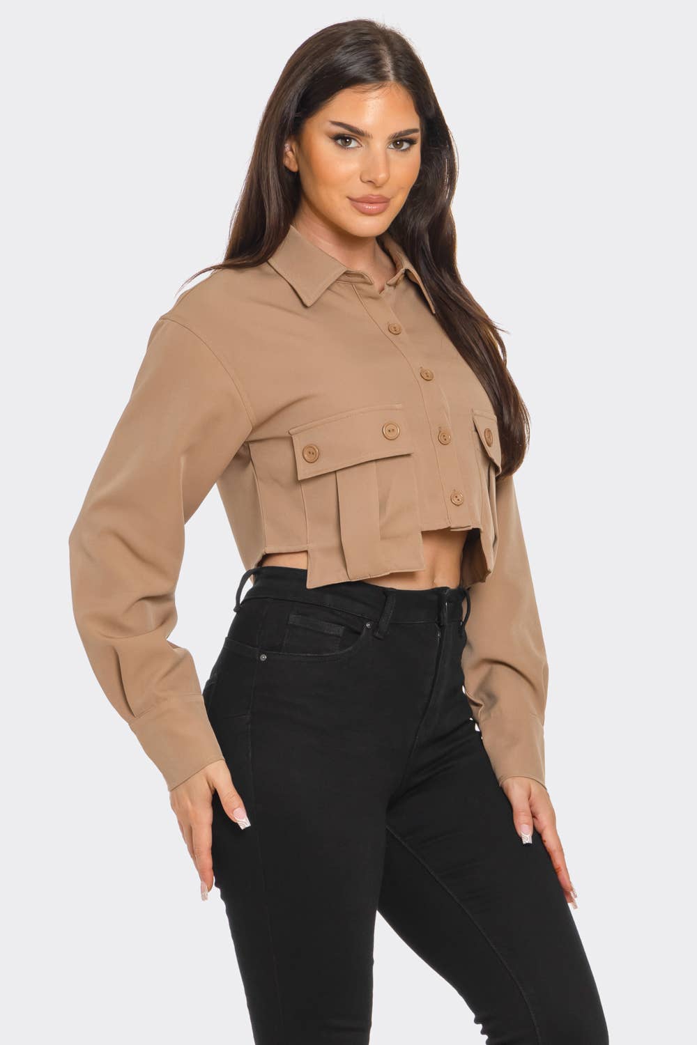 Julia by LoveJ - Wholesale Button Down Shirt - Women's - Front Button Down Oversized Pockets Detail Top 6