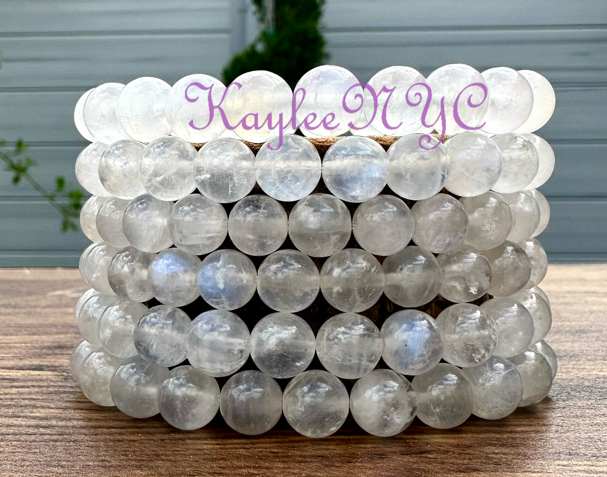 KayleeNYC - Vente Bracelet de perles - Bracelet extensible en cristal de pierre de lune naturelle 8 mm 19 cm2