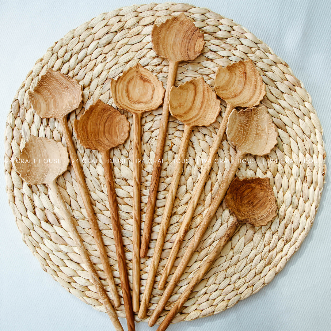 194 Craft House – wholesale Serving utensil – Hand Carved Leaf Shaped Wooden Spoon - Serving Spoon1