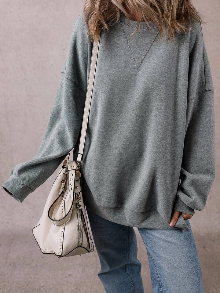 Medium Grey Side Split Drop Shoulder Oversized Sweatshirt for wholesale on Faire2