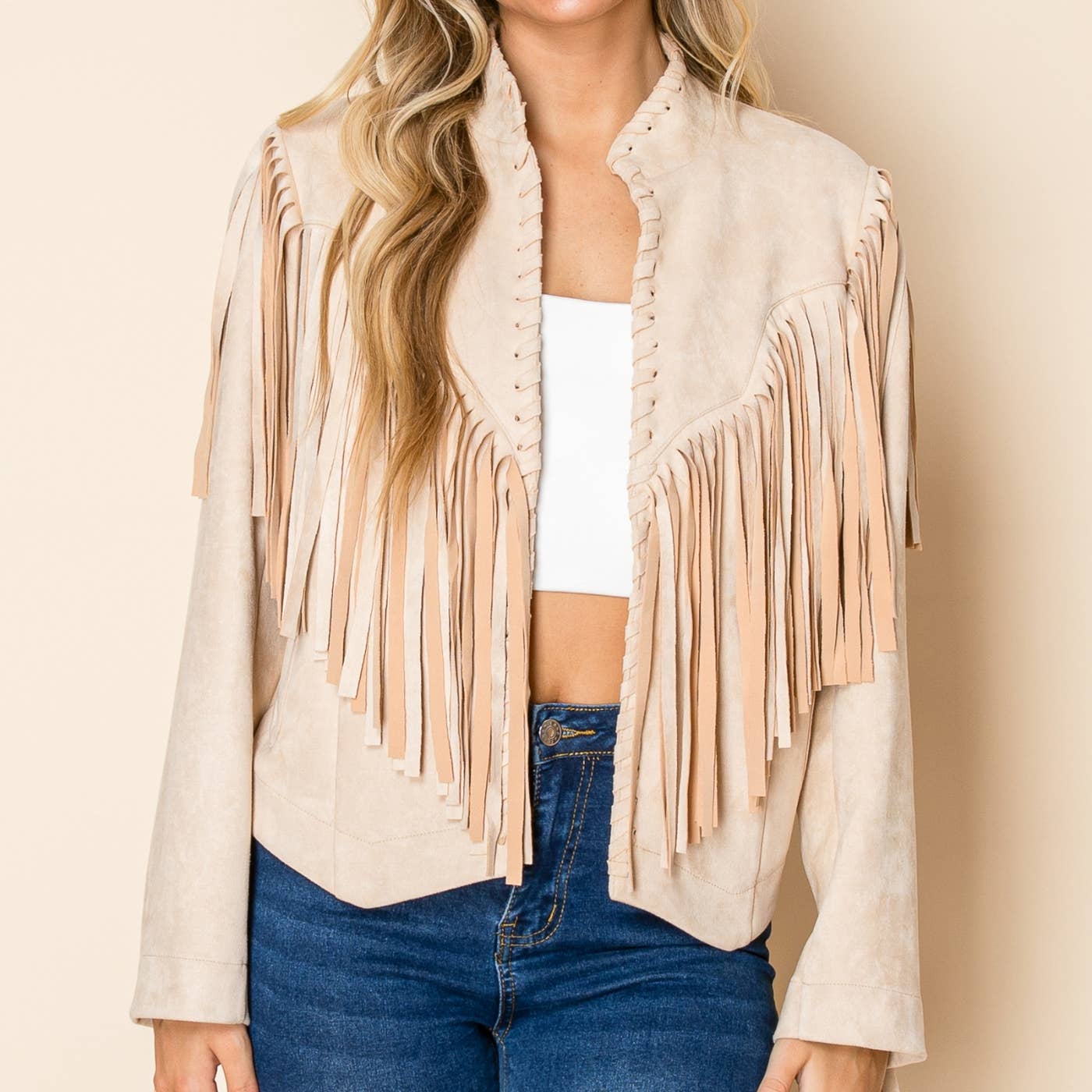 W.A.Y. --Wonderful And Young - Vendita all'ingrosso Giacca - Donna - GIACCA CON FRANGE W.A.Y IN PELLE SCAMOSCIATA CON DETTAGLIO A TRECCIA7