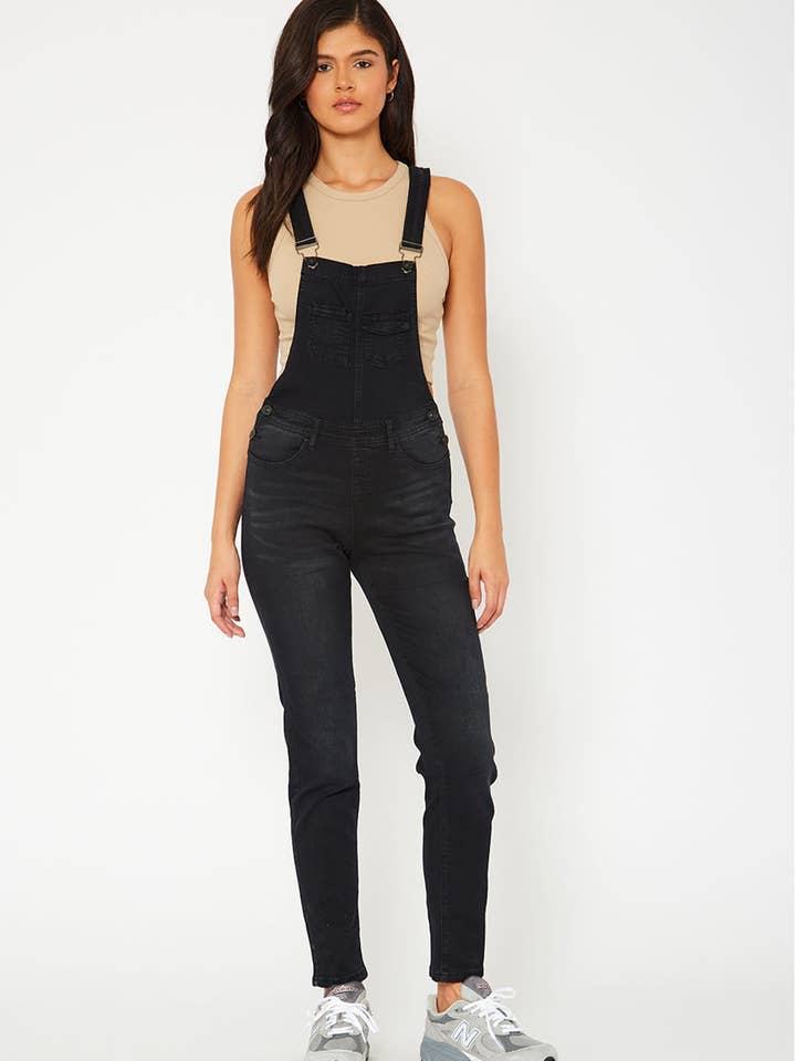 Salopette en jean taille moyenne noire pour la vente par MONKEY RIDE JEANS