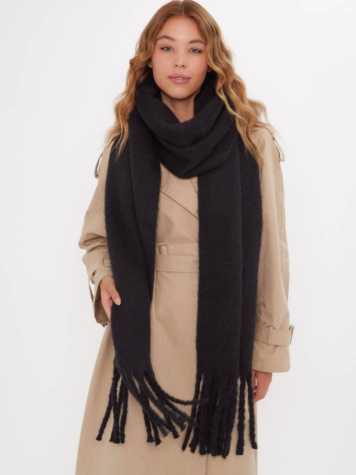 Oversized Chunky Soft Blanket Scarf in Black for wholesale by My Accessories London