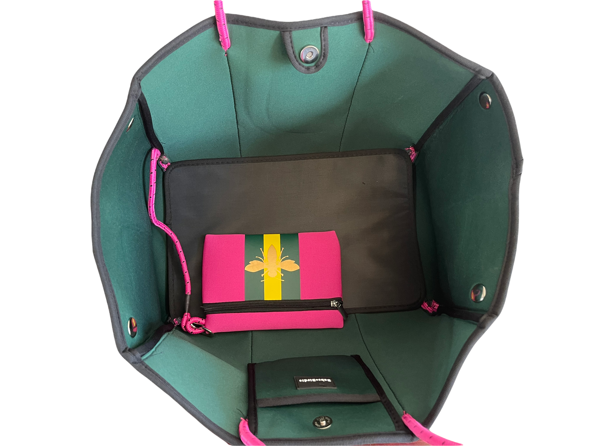 Babs + Birdie - Wholesale Tote Bag - Women's - The Aniella Neoprene Tote - Fuchsia with Gold Bee1