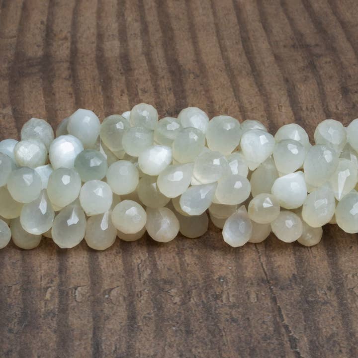 10x7mm White Moonstone Faceted Teardrops 8 inch 54 beads for wholesale by The Bead Traders