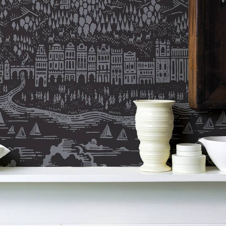 Graphite 'Province' Town & Country Wallpaper in Graphite, 10m roll for wholesale on Faire