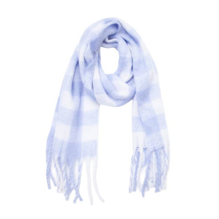 Adorro - Wholesale Scarf - Women's - Soft Chunky Gingham Fleece Scarf with Tassel (12 colors)