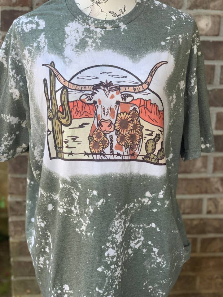 Western Cow Bleached Tee for wholesale by Ms Bleached Tees N More